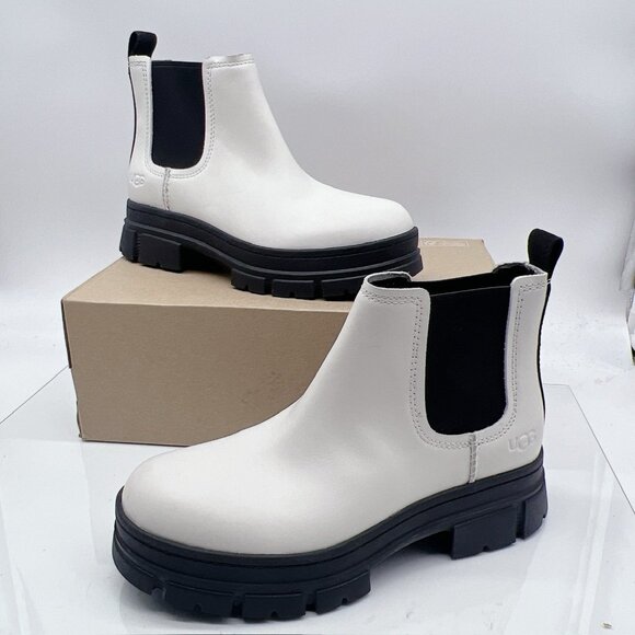 UGG ASHTON CHELSEA BOOTS Platform Waterproof Pull-on WHITE LEATHER WOMEN'S US 9 - Picture 3 of 12